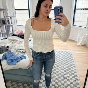 Wilfred Cream Scallop-Edge Long Sleeve Top